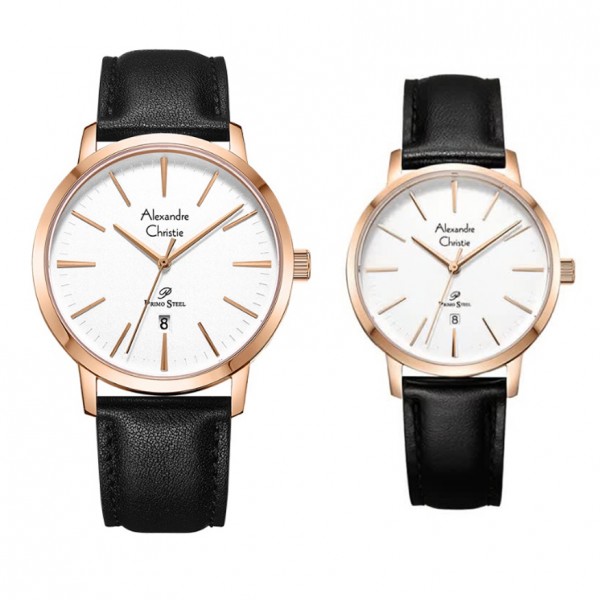 Alexandre Christie AC 1028 Rosegold White Leather Couple